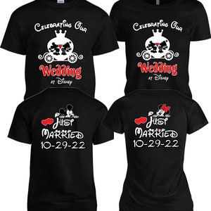 Celebrating our wedding ,Just Married in Disney  couples  matching valentine family matching tshirt
