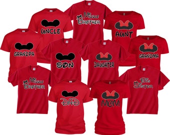 Mom and dad , family members Mickey Ear Birthday Boy Birthday Girl Mickey Mom dad Grandma Grandpa family vacation matching Red tshirt