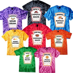 Tie-dye shirts Group, Condiments, Shirts, Matching Condiment, Halloween, Costume, Party, Softball schools T-shirt Adults Youth Ketchup Ranch