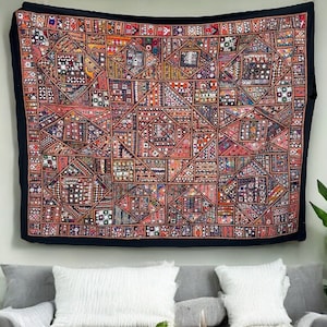Vintage Wandbehang Banjara Patchwork Tapisserie, Traditioneller Handgemachter Wandbehang Vintage Patchwork Tapisserie, bettwäsche, Indisches textildekor