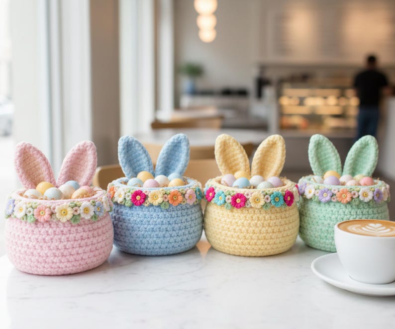 Easter Bunny Basket Crochet Pattern PDF, Rabbit Storage Basket, Spring ...