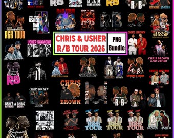 200+ Chris Brown en Usher Raymond Tour 2026, R&B PNG-bundel, Usher en Brown digitale prints, RB Concert T-shirtontwerpen, digitale download