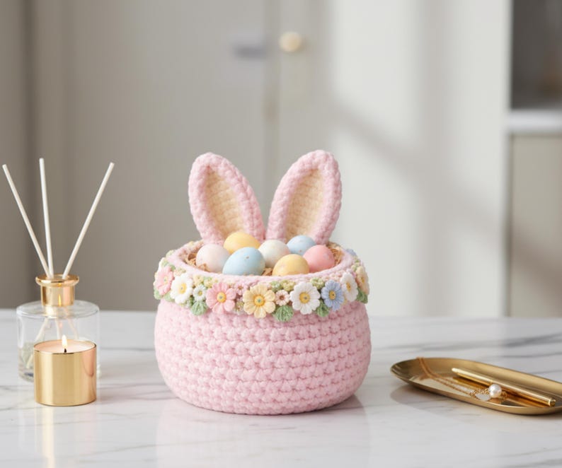 Easter Bunny Basket Crochet Pattern PDF, Rabbit Storage Basket, Spring ...