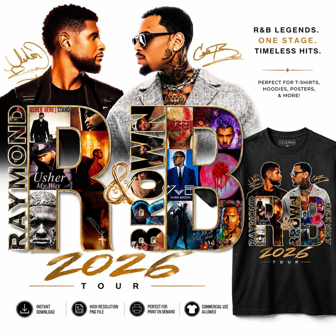 Chris Brown and Usher Raymond Tour 2026, R&B PNG, Usher and Brown Digital Print, RB Shirt 