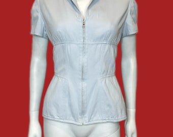 Vintage MTM Mugler-handelsmerk lichtgewicht geribbeld katoenen korsettopje met ritssluiting M