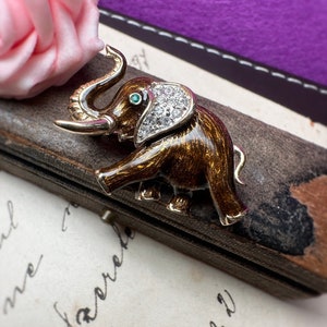 Rare Supercute Vintage 1980s ATTWOOD & SAWYER Enamel Rhinestone Elephant Brooch