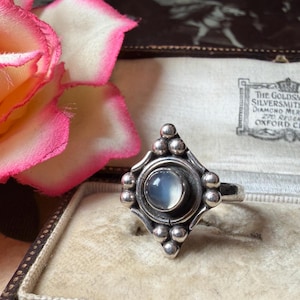 Vintage Moonstone Ring Sterling Silver 925 Artisan Moonstone Statement Ring Geometric Boho Ring Size 6 Scandinavian Style
