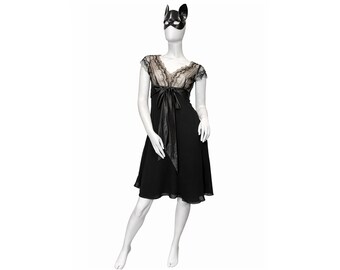 Y2K BCBG Max Azria Silk Dress Sheer Mesh Beaded Bodice Black Slip Dress Designer Evening Size 4 S