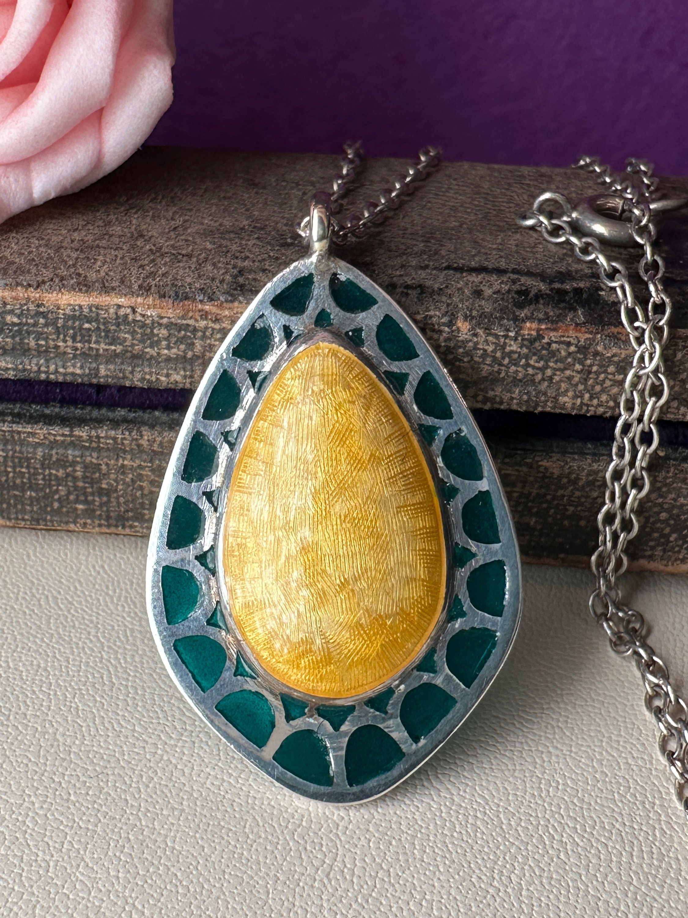 Coulant De Sautoir Ancien Art Nouveau En Argent Avec émail Plique à Jour - Occasion Bon état
