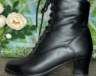 Wunderschöne Vintage AALTONEN Finland Edwardian Style Schnürstiefel Glattleder 5,5 38,5/39