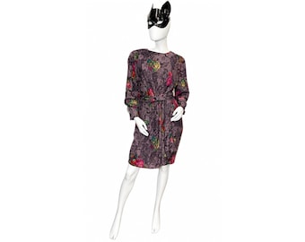 Vintage Ungaro Parallèle Paris Floral Paisley Dress – Wool Silk Blend – Fully Lined Designer Dress – Size 10 / EU 38