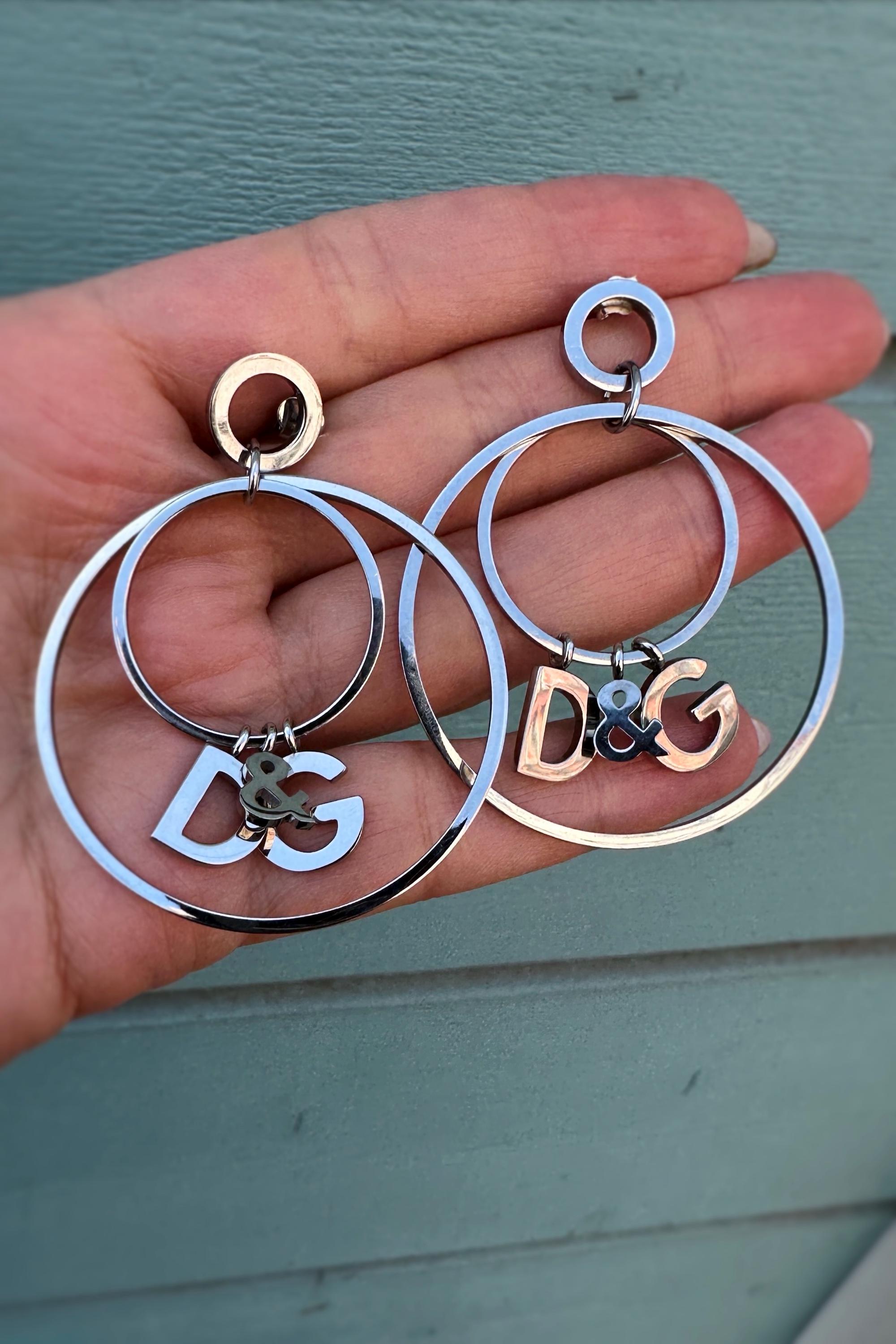 Vintage D&G Logo Hoop Earrings 97B Marked With Original