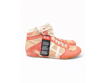 Y2K Diesel High Top Sneakers Pink Beige Suede Trainers Vintage Diesel Shoes Womens Size 37 US 7