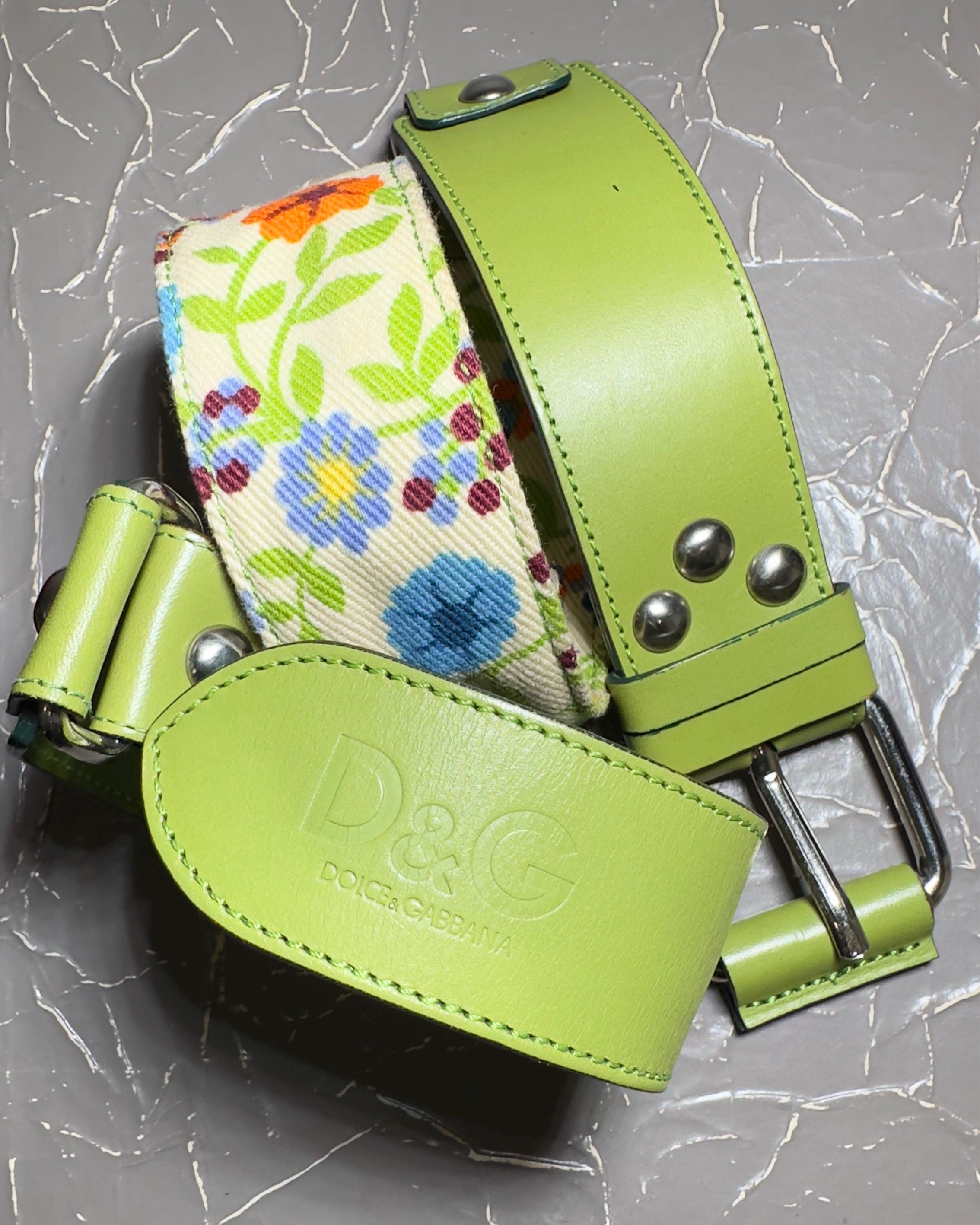 Vintage DG Dolce & Gabbana Belt – Lime Green Leather Floral  display picture 1