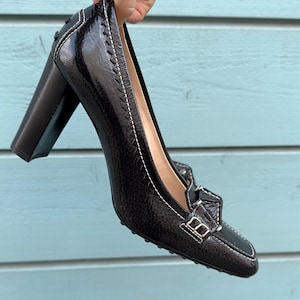 Tod’s Black Patent Leather Heels | Size 39 | Square Toe 9cm Heel