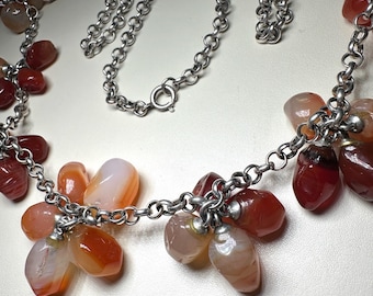 Vintage 835 Silver Carnelian Flower Necklace: Mid-Century Statement Jewelry