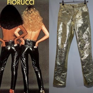 Rare Iconic 1970s FIORUCCI Safety Jeans Gold Disco Pants Studio 54 Glam XS/S