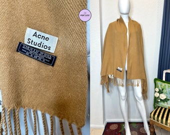 Vintage ACNE Studios lana virgen bronceado marrón bufanda chal