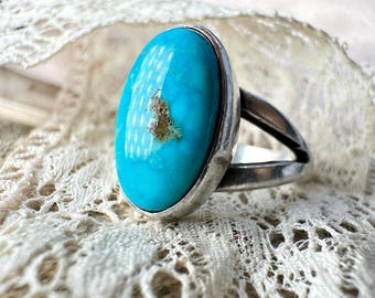 ブルーリッジターコイズのハンドメイドリング Handcrafted Sterling and Blue Ridge Turquoise Ring Size 9 1/4 - Etsy