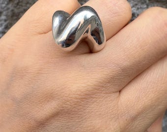 Modernist Sterling Silver Sculptural Ring | Hallmarked 925 | EU Size 17.5 | 10.45g