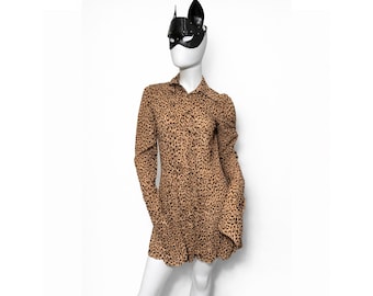 Jean Paul Gaultier overhemdjurk met luipaardprint getailleerde Y2K-designerblouse met dierenprint drukknoopsluiting maat S 40