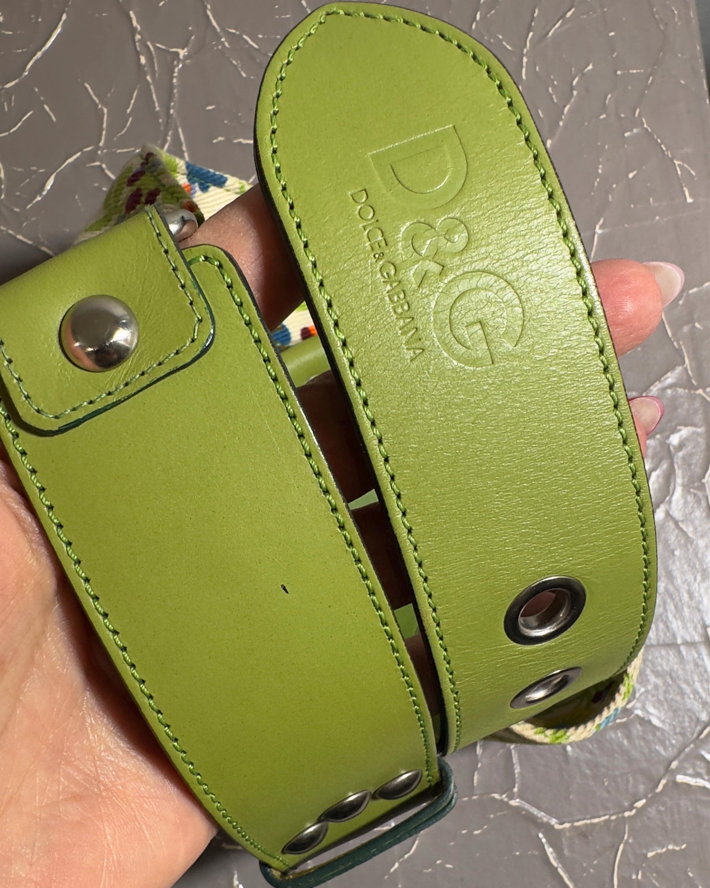Vintage D & G Dolce & Gabbana Green Leather Belt Authentic 32 inch Vintage DG Dolce & Gabbana Belt – Lime Green Leather Floral  main image 4