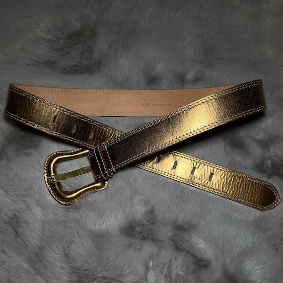 Vintage Fendi Gold Leather Belt with FF Buckle – Size 38 / 110 – Made in Italy