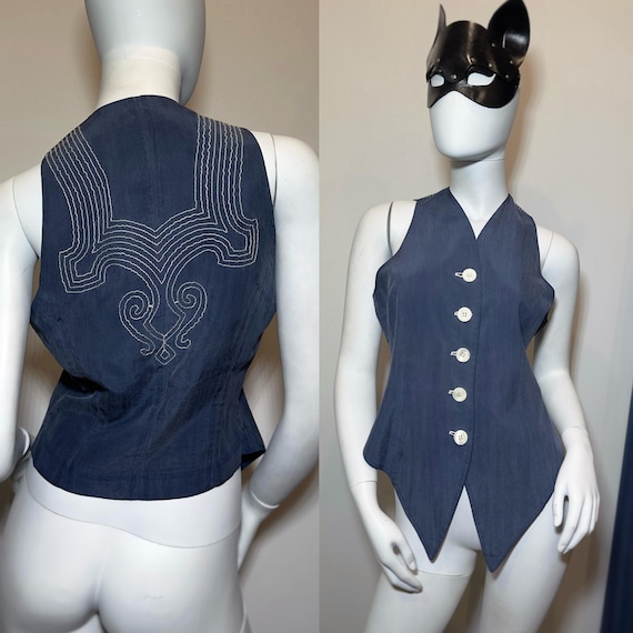 Vintage BYBLOS BLU Pure Silk Vest Top | Made in Italy | Mother of Pearl Buttons | Embroidered Back | IT 44