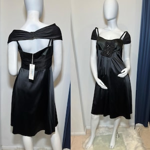 Schwarze Seiden-Cocktailkleid: Perlen Mieder, Empire-Stil - IT 44