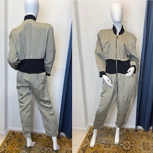 Splendida tuta vintage rara degli anni &#39;80 in stile aeronautica militare metallizzata con cerniera in vita in lana M/L