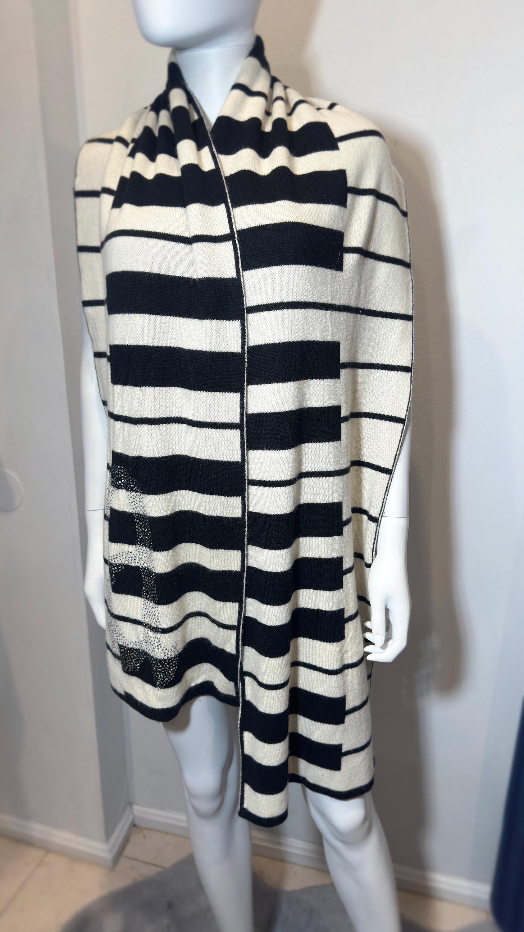 Lucien Pellat-finet 100% Cashmere Scarf Stole – Keyboard Stripe 