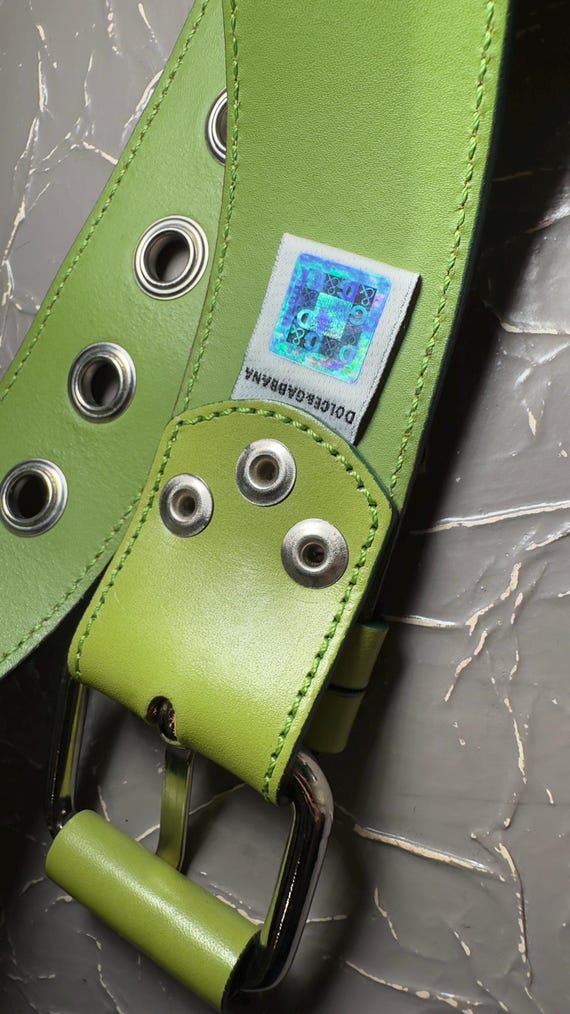 Vintage DG Dolce & Gabbana Belt – Lime Green Leather Floral