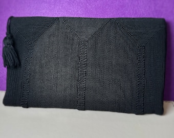 Vintage 1950s Corde England Black Woven Clutch with Wallet