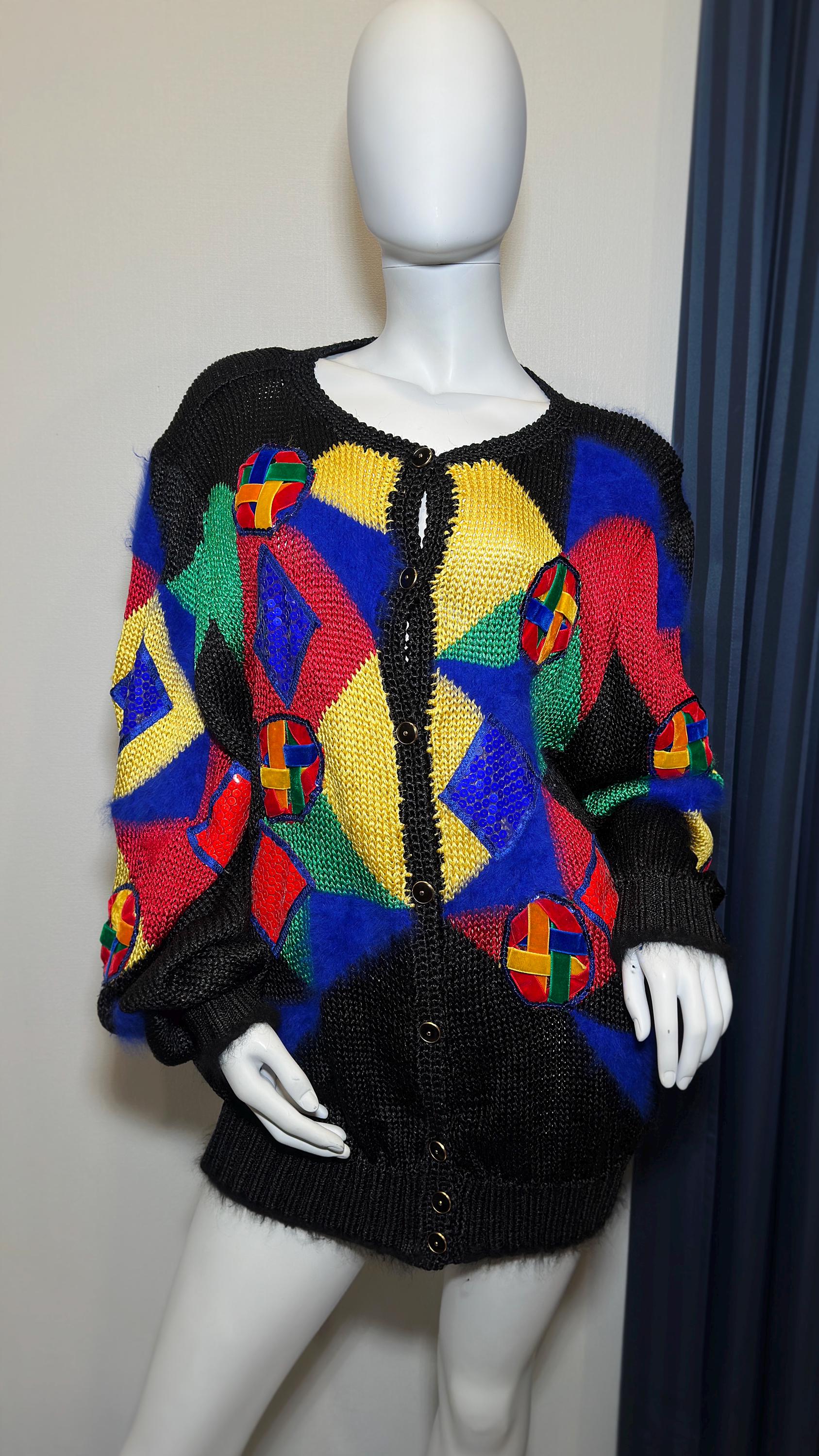 Suzanne Köhler Rare 1980s Multicolor Angora & Viscose Statement