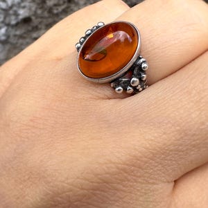 Vintage Baltic Amber Ring with Inclusions in Sterling Silver | Size EU 17.5 | 925 Hallmarked