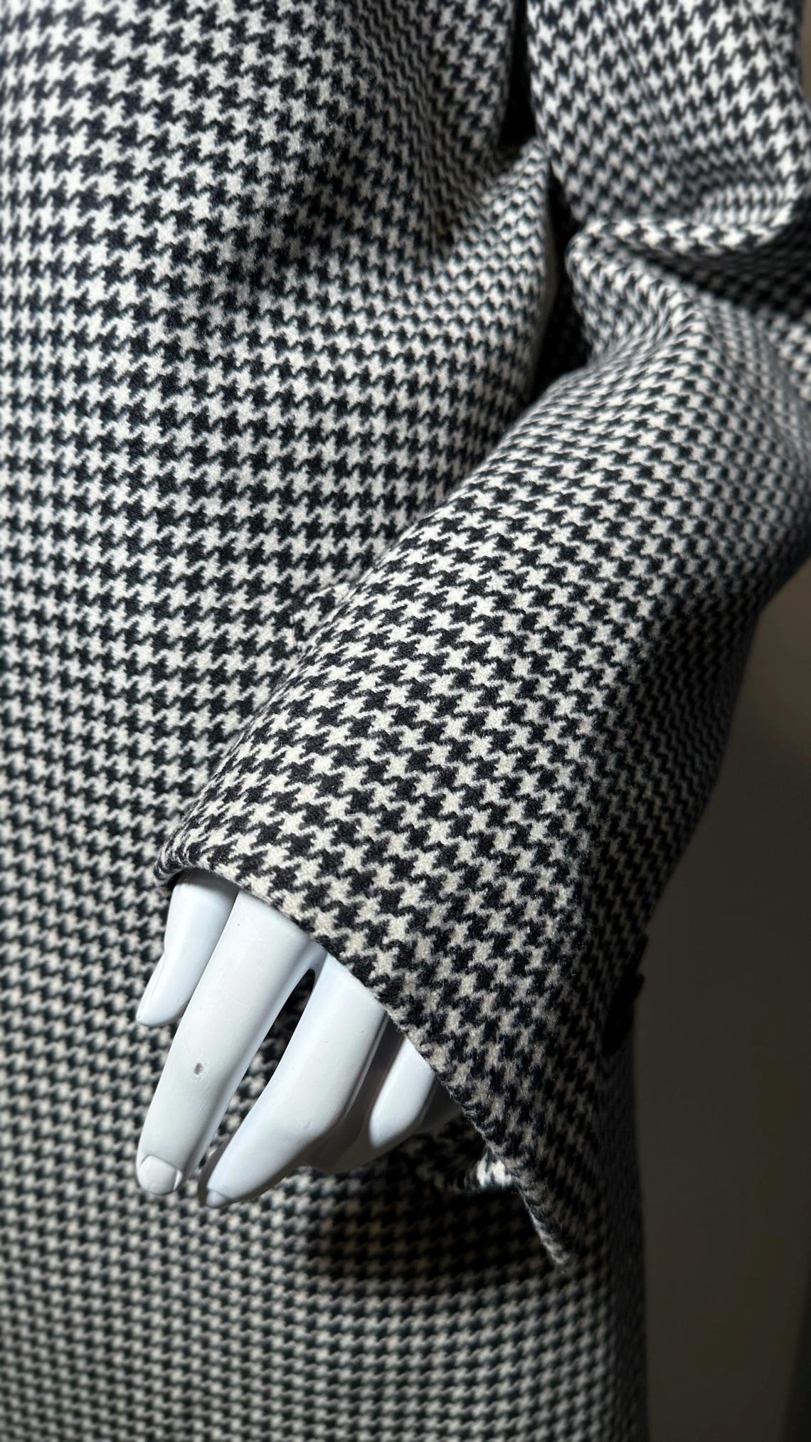 Vintage Houndstooth Wool Cashmere Coat E Thomas Fabric Suitsupply Long Tailored Blazer Size 48, photo 4 of 5
