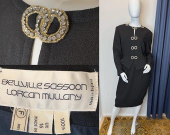 Vintage Bellville Sassoon Wool Crepe Suit Dress: Crystal Embellished, UK 16
