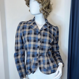 Sexy 1950's Handsewn Handmade Pure Wool Check Fitted Blazer Jacket S