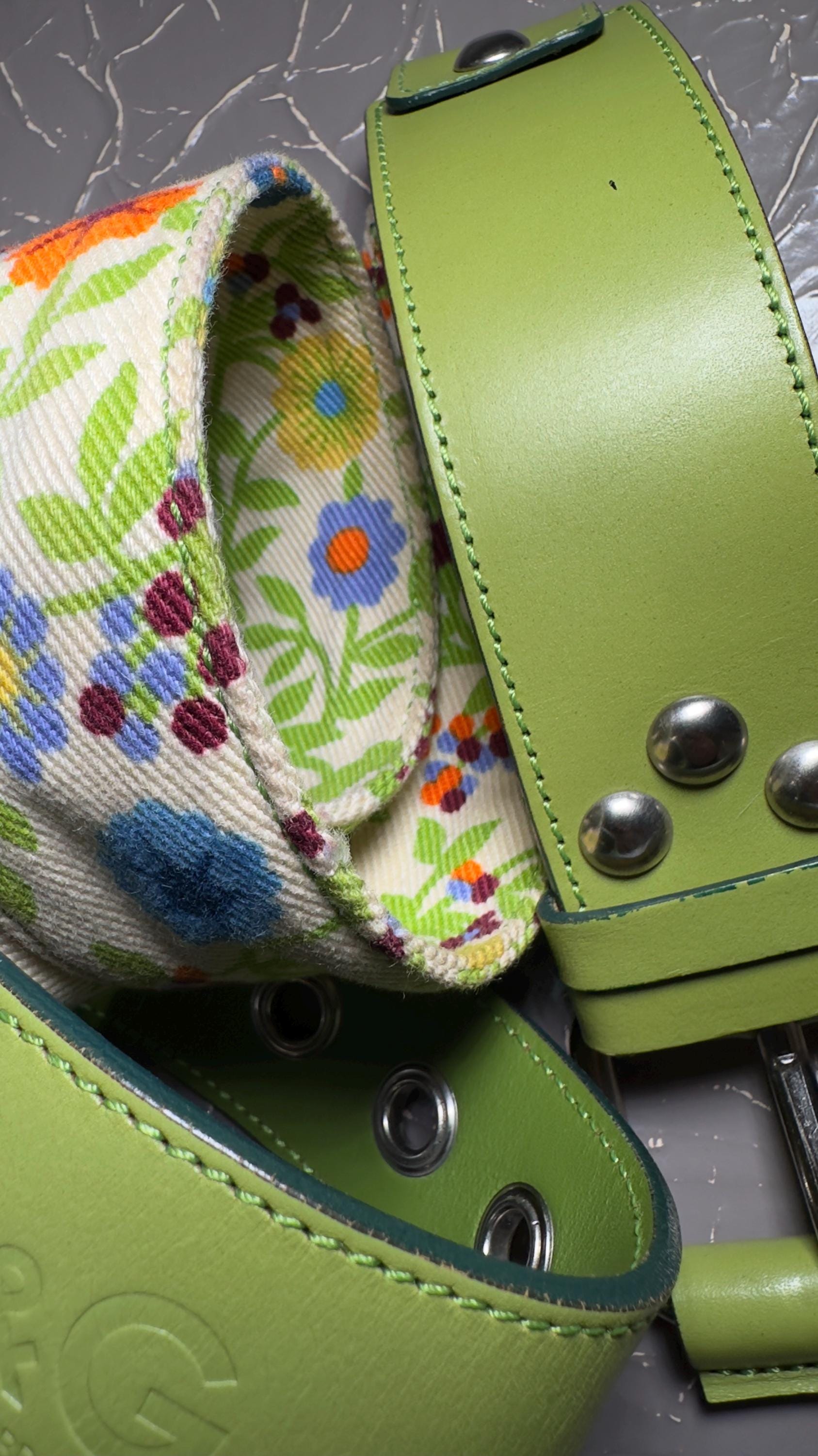 Vintage DG Dolce & Gabbana Belt – Lime Green Leather Floral