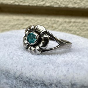 Herman Siersbøl Sterling Silver Flower Ring with Blue Paste Stone, Size 16.5
