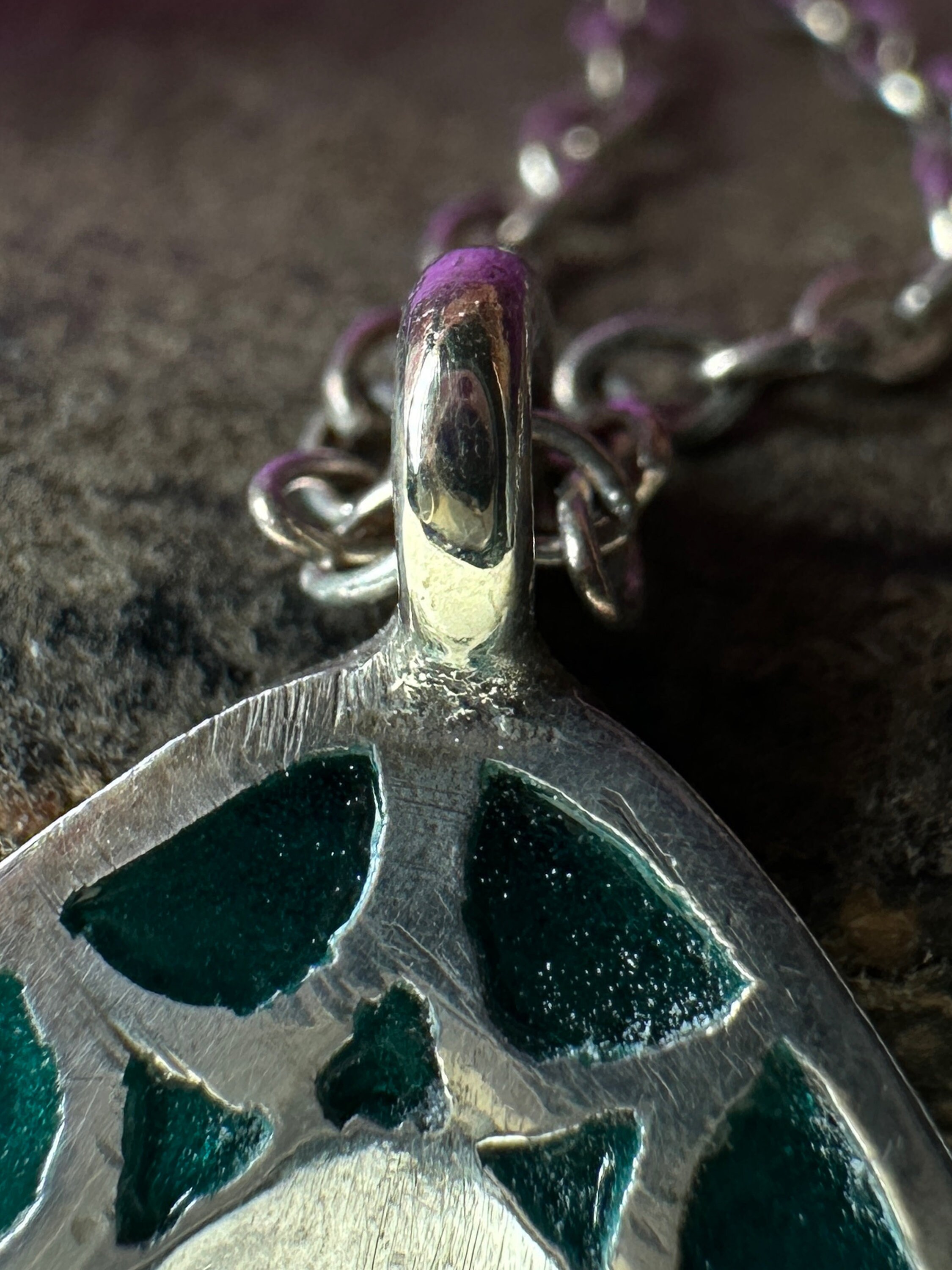 Coulant De Sautoir Ancien Argent Art Nouveau - Émail Plique à Jour Irisé, Bijou Vintage