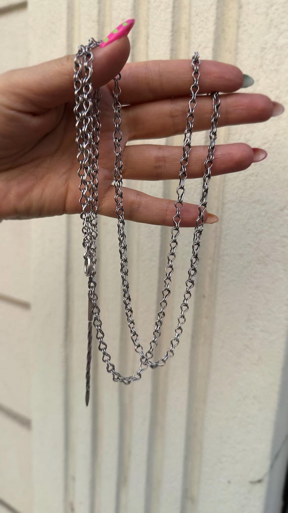 Chunky Vintage Silver-Tone Link Chain Belt with Lobster Clasp by NY & Co Black and Textured Silver Vintage Chain Link Belt 44 main image 3