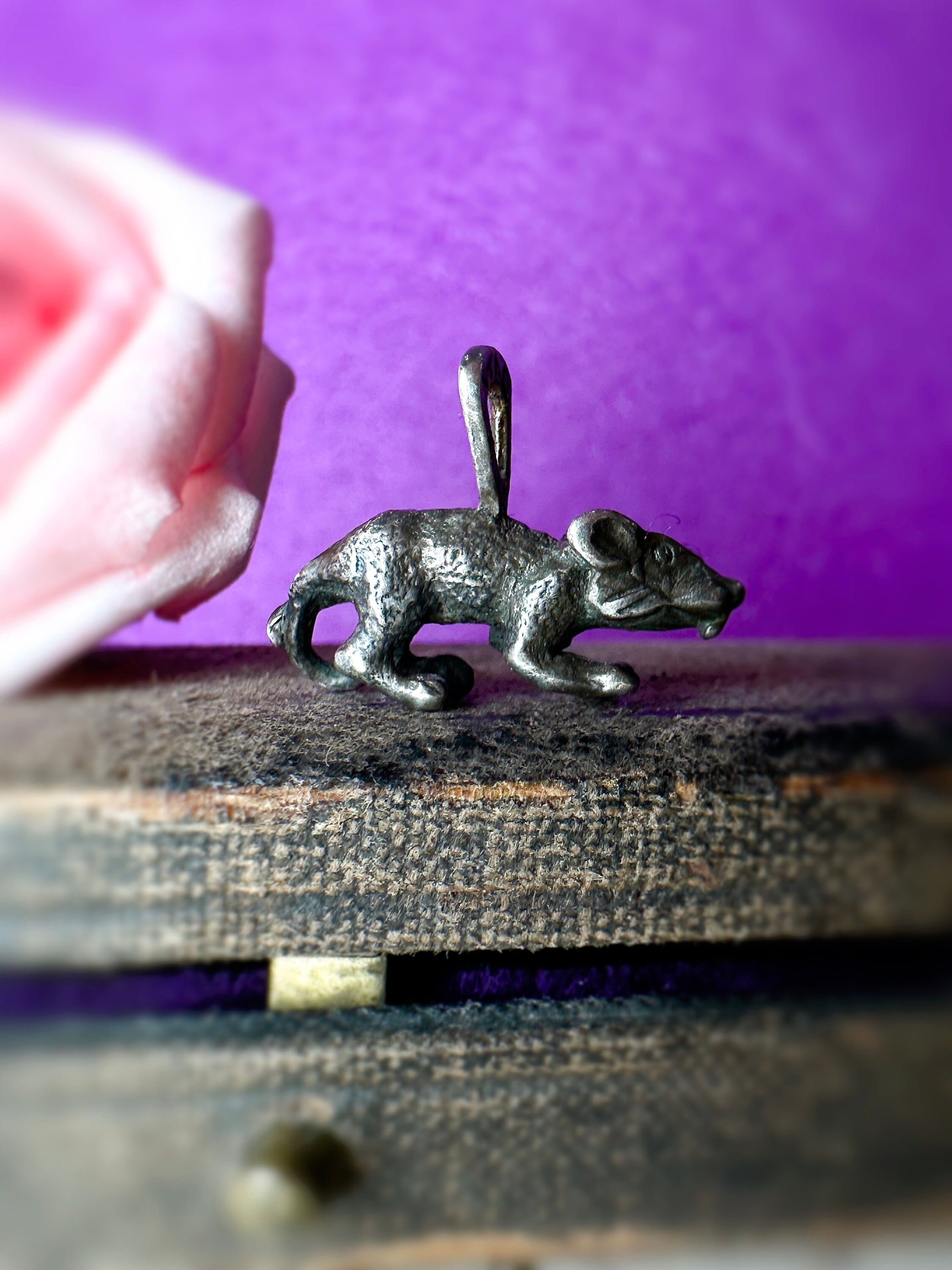 Rare Unique Mid Century Italy Silver 900 Figural 3D Rat Charm Pendant