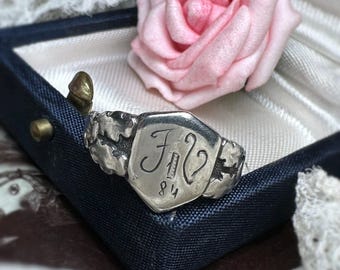 Vintage 1984 Graduation Ring | Solid Silver 800 | Hand-Engraved Initials | Size EU 55 | Unisex Heirloom Ring