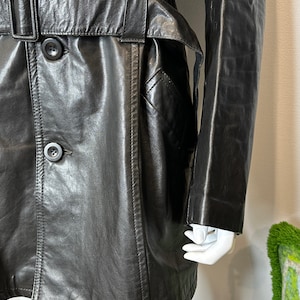 Vintage 1970s FINN FANT Glossy Leather Belted Military Style Jacket Coat XL image 3