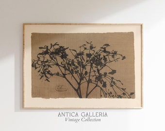 Watercolor Neutral Wildflower Print, Vintage Botanical Art, Moody Dark Branch, Minimalist Farmhouse Decor, PRINTABLE Digital Wall Art, #90