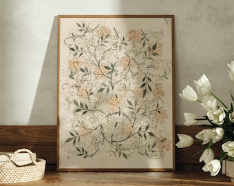 Vintage Creamy Floral Tapestry Print, Botanical Pattern, Art Nouveau Decor, Eclectic Modern Farmhouse, PRINTABLE Digital Wall Art | #998