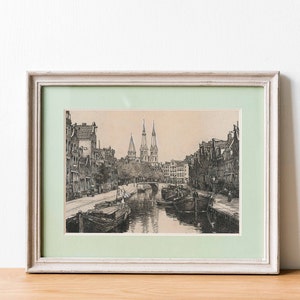 Vintage Amsterdam Canal Etching, Dutch Cityscape (Printable Art) bild 3