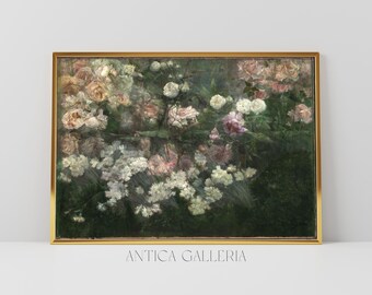 Vintage Rose Garden Oil Painting | Moody Floral Wall Art (Digital Download)