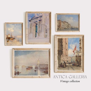 Vintage Italian Gallery Wall Set of 5, Venice Art Prints, Italian Cityscape Art, Italy Lovers Gift Idea, PRINTABLE Digital Wall Art, #7
